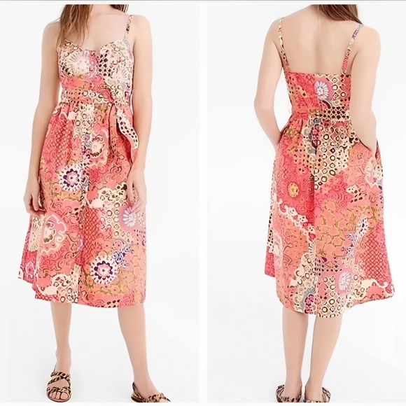 J. Crew Women's Floral Sleeveless Button Down Dress Pockets Belted Fairy Chic 6 - Picture 2 of 16